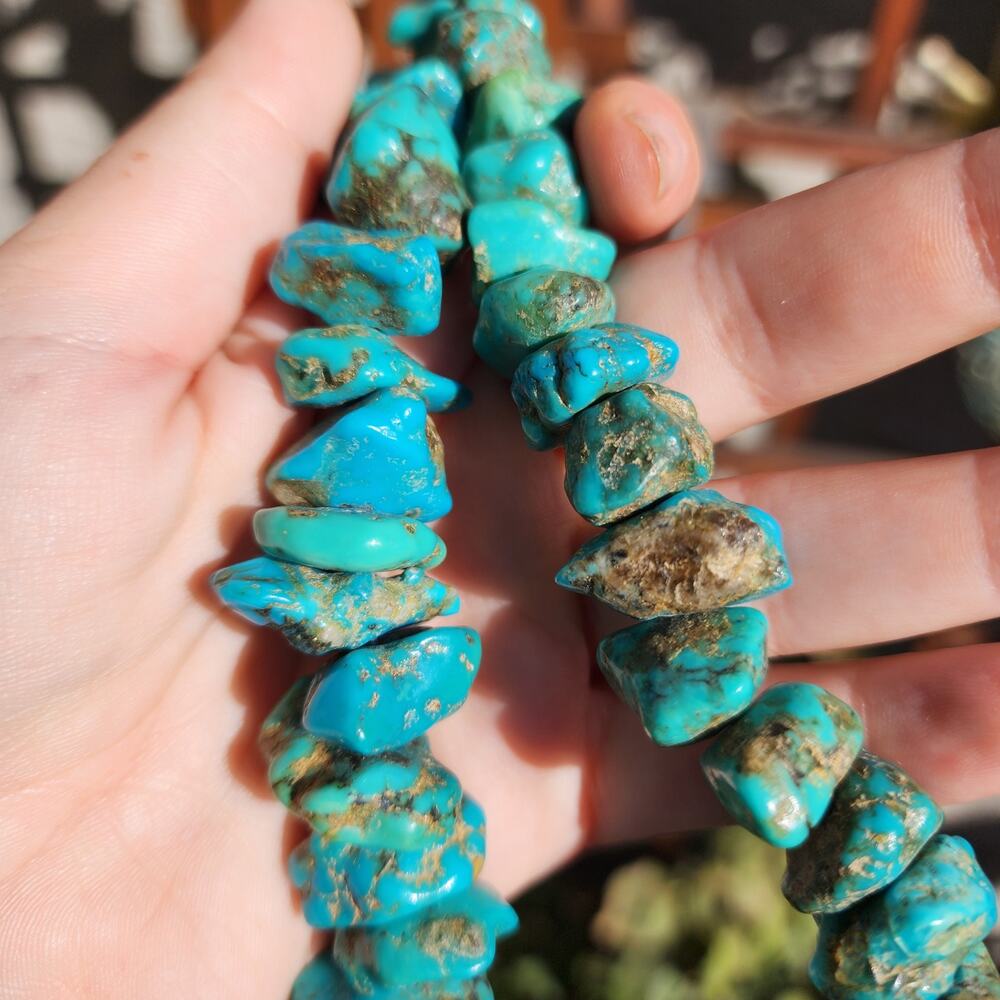 Vtg Santo Domingo Kingman Turquoise Necklace Blue Chunk Nugget Kewa Native Pawn - Picture 13 of 17